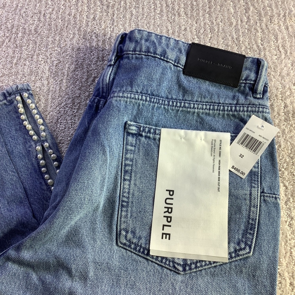 Purple Brand Womens High Rise Wide Leg‎ Side Cut Out Pearly Jeans Size 32 NWT